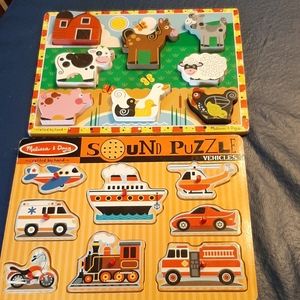 2 Melissa & Doug Puzzles Farm & Vehicle